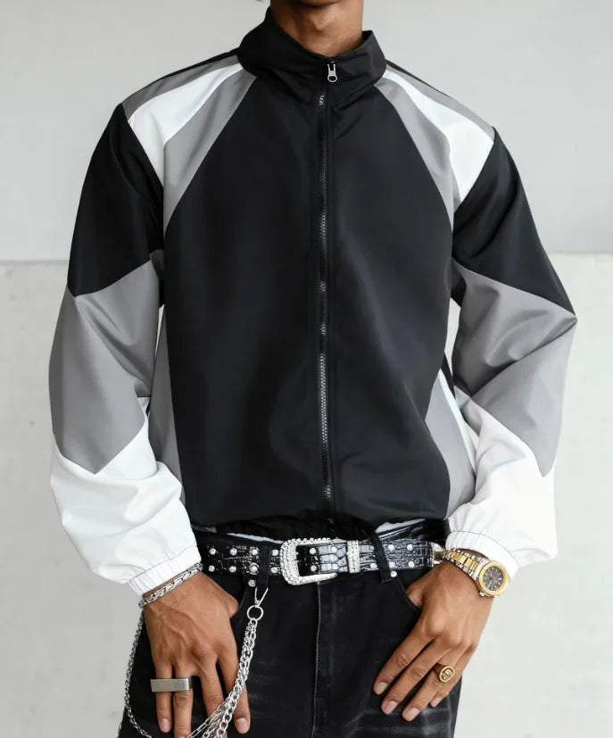 Men's Color-Blocked Windproof Jacket – Lightweight Casual Travel Coat