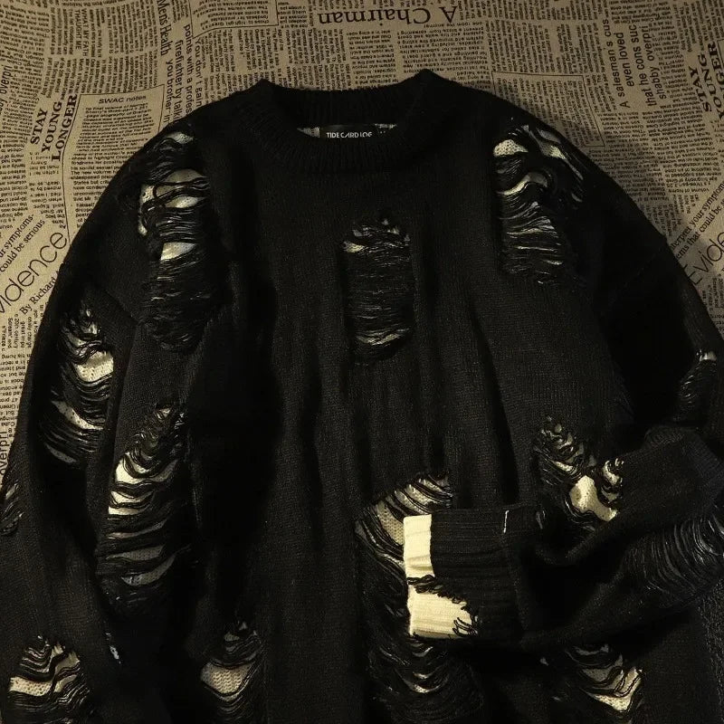 American Retro Punk Sweater — Y2K Fake Two-Piece Streetwear