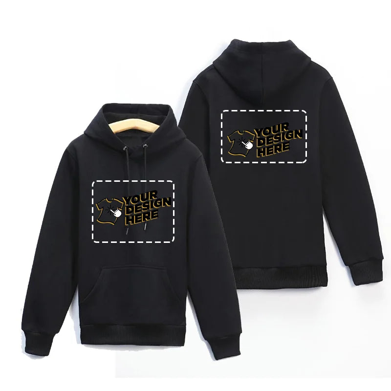 Customized Logo Drawstring Hoodie – Warm Solid Color Ribbed Cuff Sweatshirt