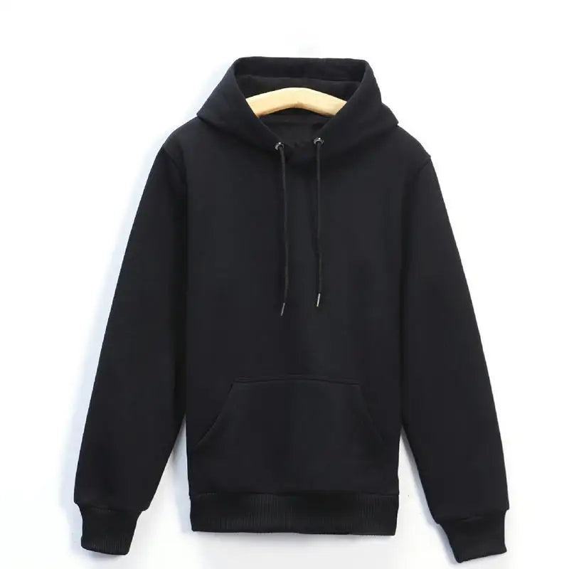 Customized Logo Drawstring Hoodie – Warm Solid Color Ribbed Cuff Sweatshirt