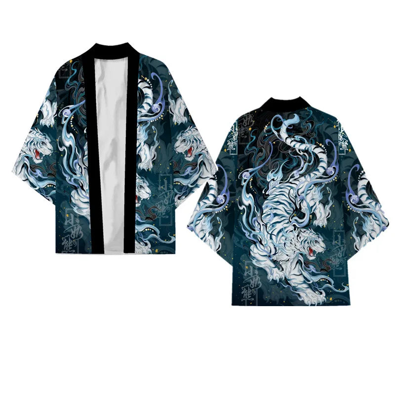 Japanese Kimono Cardigan – Dragon Print Samurai Haori Yukata (3XL-5XL)