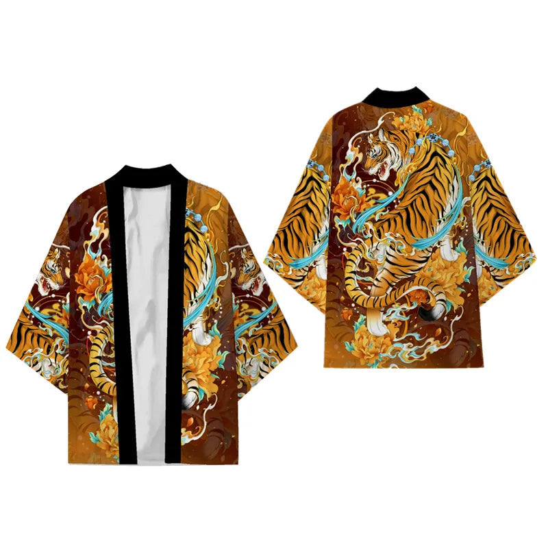 Japanese Kimono Cardigan – Dragon Print Samurai Haori Yukata (3XL-5XL)