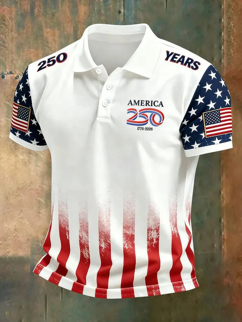 USA 250th Anniversary Polo Shirt – American Flag 1776-2026 Patriotic Apparel