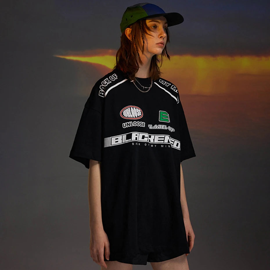 Harajuku Y2K Oversized Tee — Motorcycle Racing Streetwear