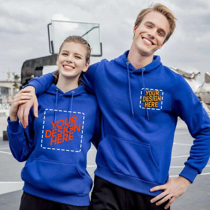 Customized Logo Drawstring Hoodie – Warm Solid Color Ribbed Cuff Sweatshirt