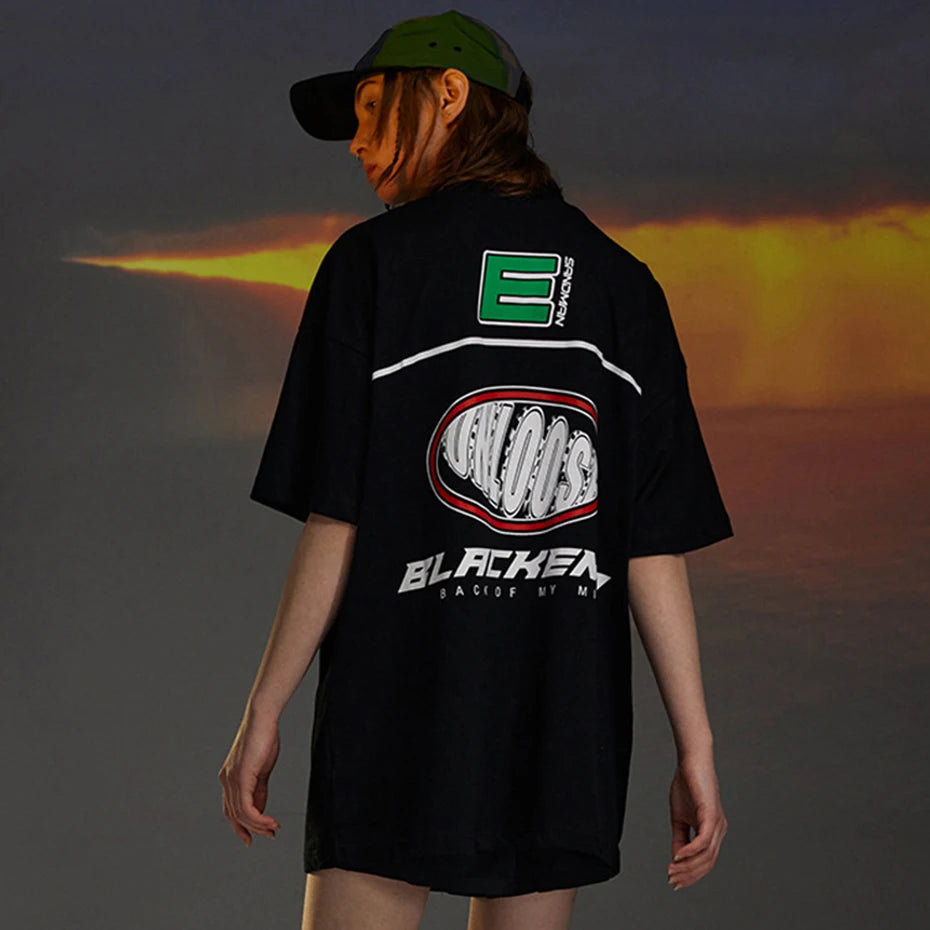 Harajuku Y2K Oversized Tee — Motorcycle Racing Streetwear