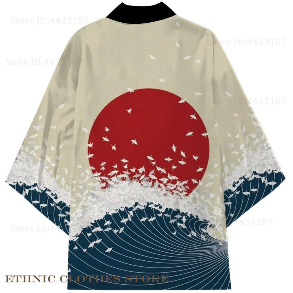 Japanese Kimono Cardigan – Dragon Print Samurai Haori Yukata (3XL-5XL)
