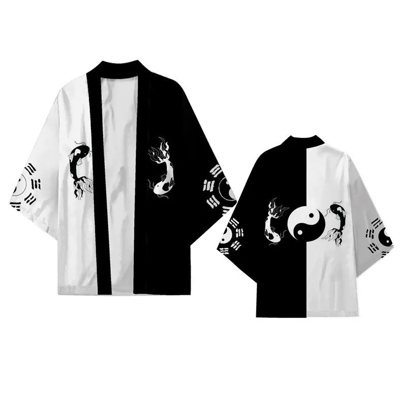 Japanese Kimono Cardigan – Dragon Print Samurai Haori Yukata (3XL-5XL)