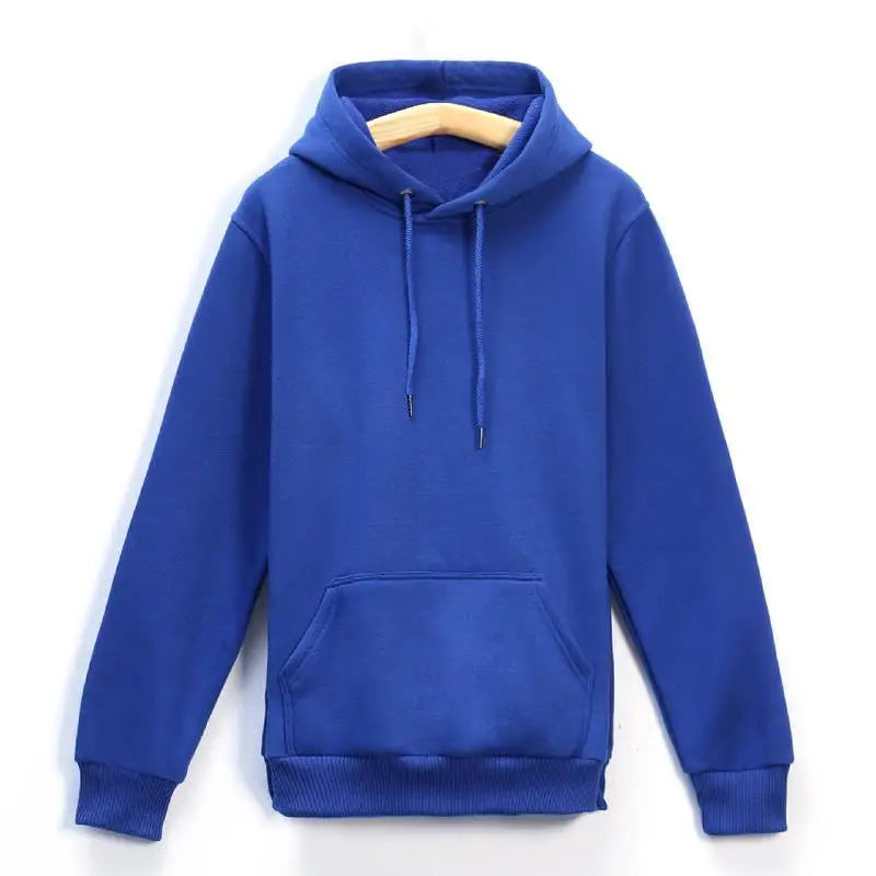 Customized Logo Drawstring Hoodie – Warm Solid Color Ribbed Cuff Sweatshirt