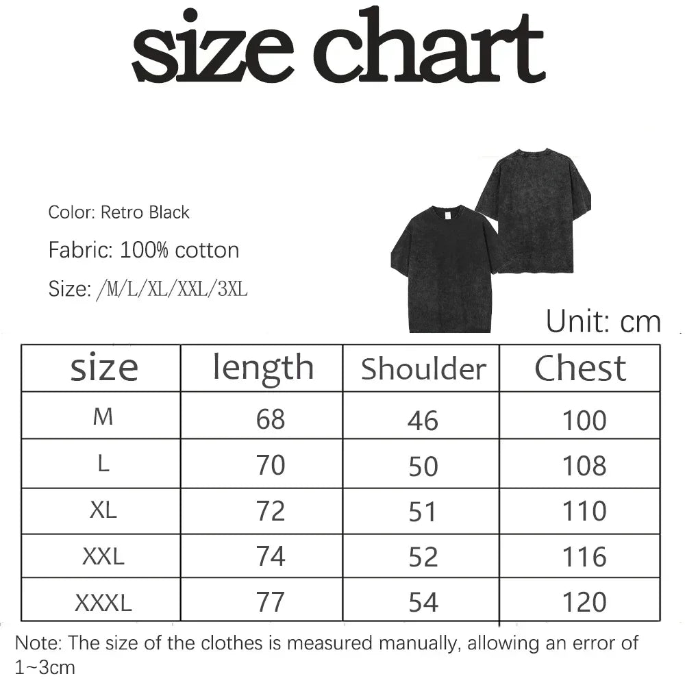 Men's Gothic Style Dark Style Retro Short Sleeved Street Washed Cotton Loose Fitting Unisex T-shirt Fashion Trend Y2K