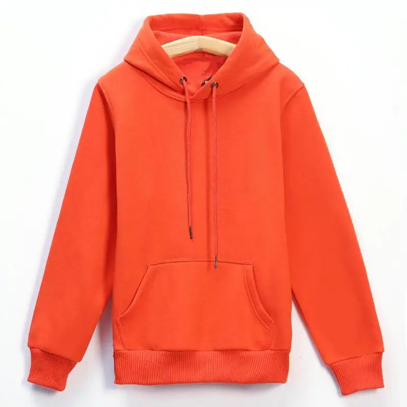 Customized Logo Drawstring Hoodie – Warm Solid Color Ribbed Cuff Sweatshirt