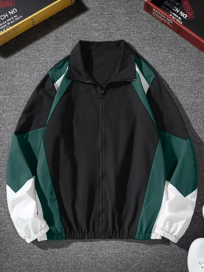 Men's Color-Blocked Windproof Jacket – Lightweight Casual Travel Coat