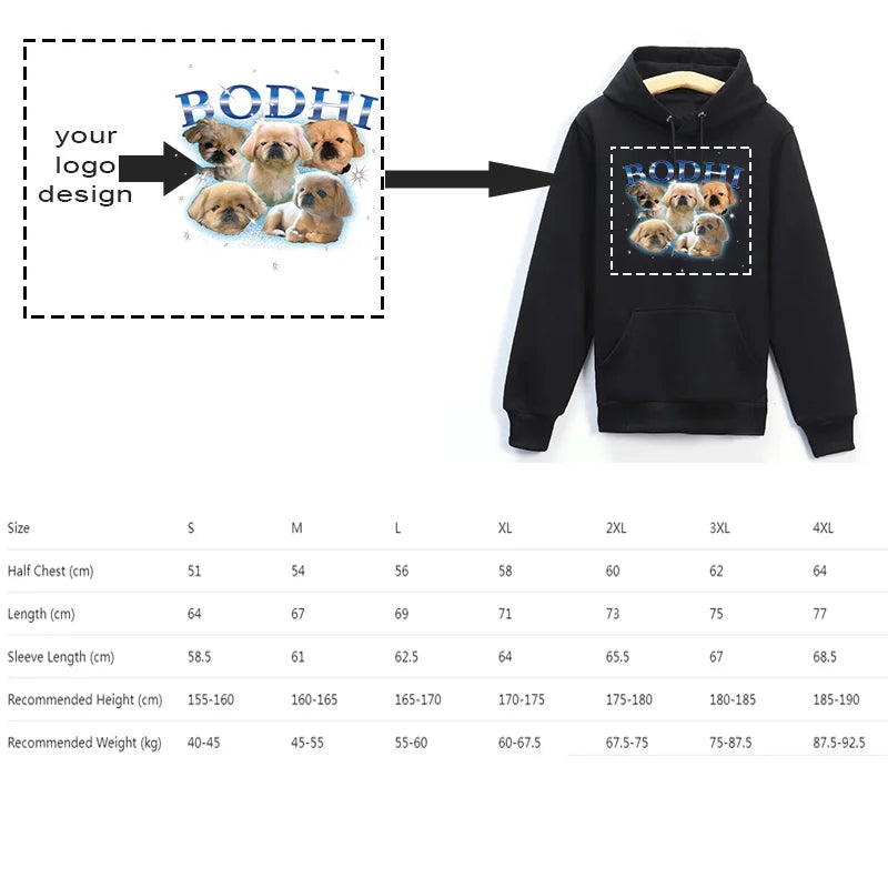 Customized Logo Drawstring Hoodie – Warm Solid Color Ribbed Cuff Sweatshirt