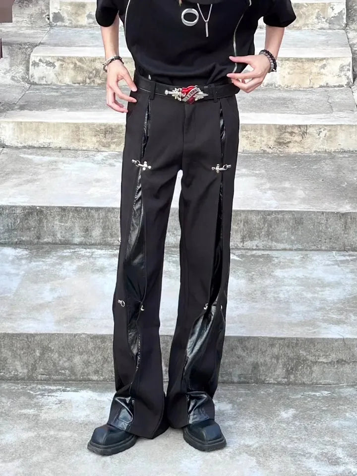 Y2K Cargo Tracksuit Pants — Leather Splice Streetwear Joggers