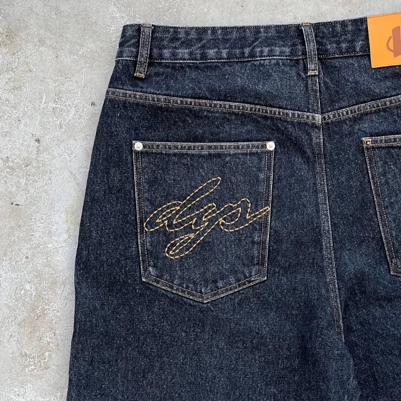 Y2K Baggy Denim Shorts – Retro Embroidered Hip Hop Streetwear