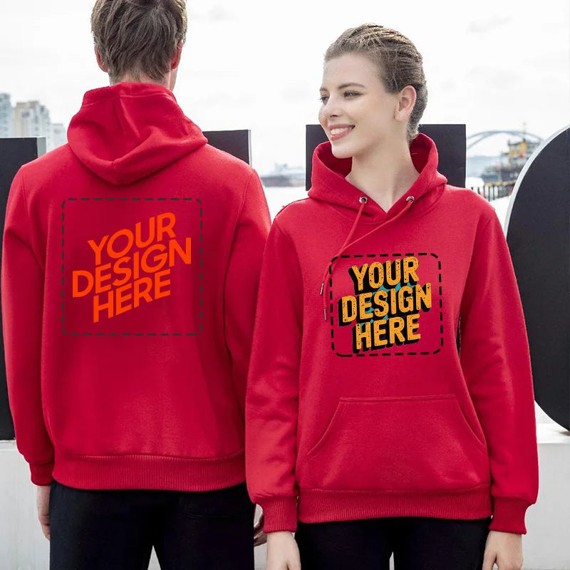Customized Logo Drawstring Hoodie – Warm Solid Color Ribbed Cuff Sweatshirt