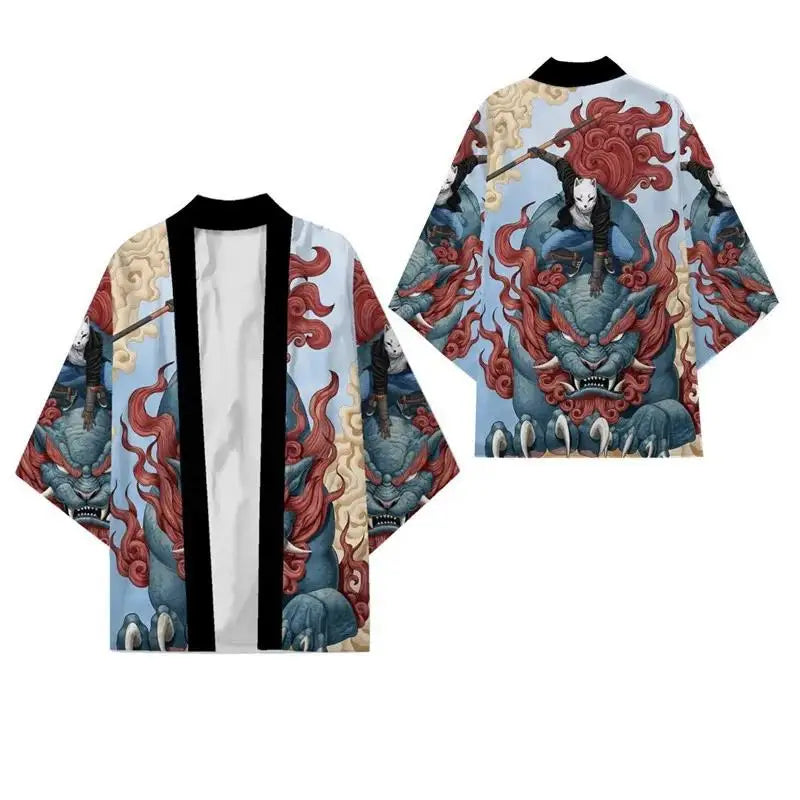 Japanese Kimono Cardigan – Dragon Print Samurai Haori Yukata (3XL-5XL)