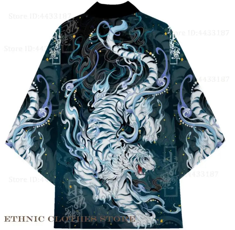 Japanese Kimono Cardigan – Dragon Print Samurai Haori Yukata (3XL-5XL)