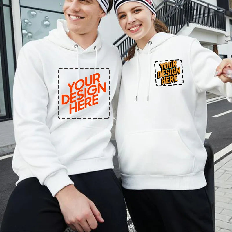 Customized Logo Drawstring Hoodie – Warm Solid Color Ribbed Cuff Sweatshirt