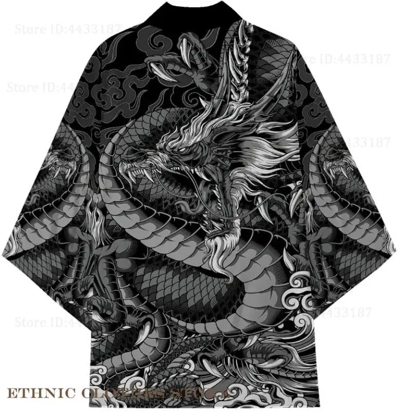 Japanese Kimono Cardigan – Dragon Print Samurai Haori Yukata (3XL-5XL)
