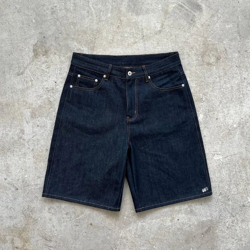 Y2K Baggy Denim Shorts – Retro Embroidered Hip Hop Streetwear