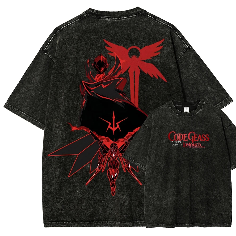 Anime Lover Code Geass New Model Washed T-shirt Year round clothing personality Clothes Plus Size Unisex Y2k Short high quality