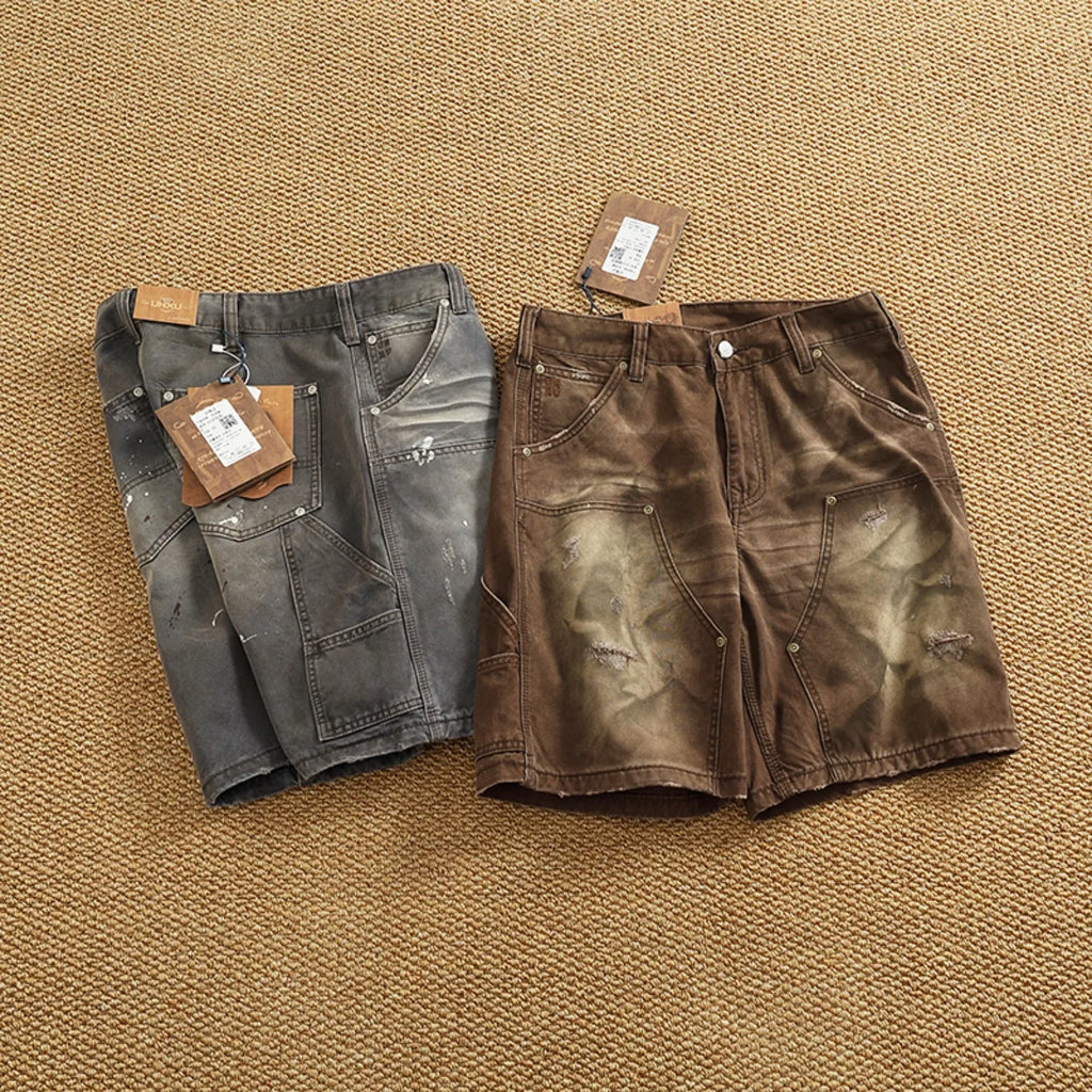 Men's Heavy Washed Cargo Shorts – High Quality Woven Nail Texture