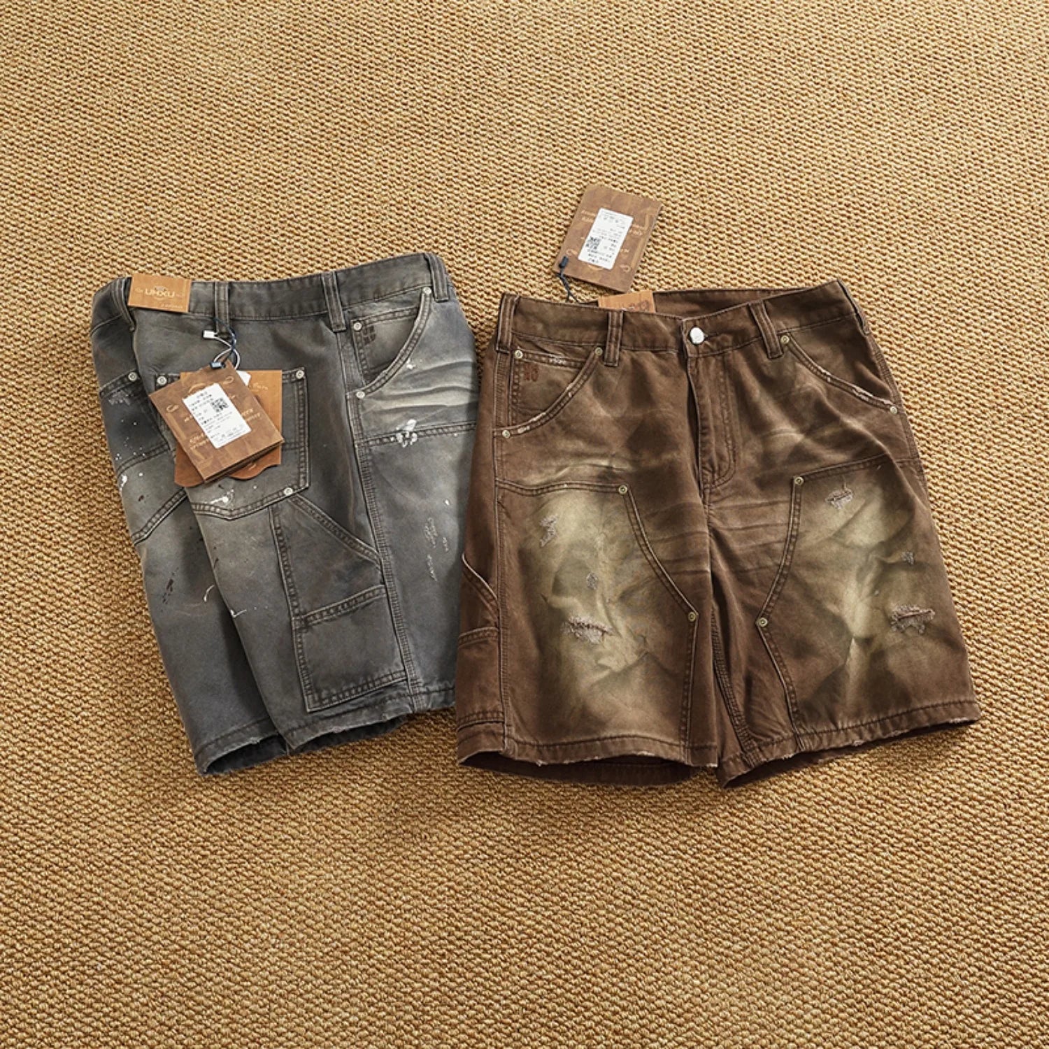 Men's Heavy Washed Cargo Shorts – High Quality Woven Nail Texture
