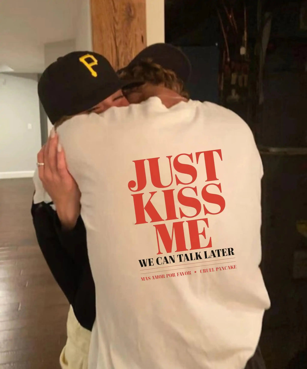 Summer Y2k Fashion T-shirts Just Kiss Me Funny Graphic Print Cotton T-Shirt Positive Shirt Gift Casual Loose Streetwear Unisex