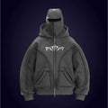 Y2K Harajuku Ninja Zip-Up Hoodie – Embroidered Washed Double Hat Streetwear