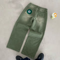 Y2K Matcha Wash Baggy Jeans — Embroidered Streetwear Denim