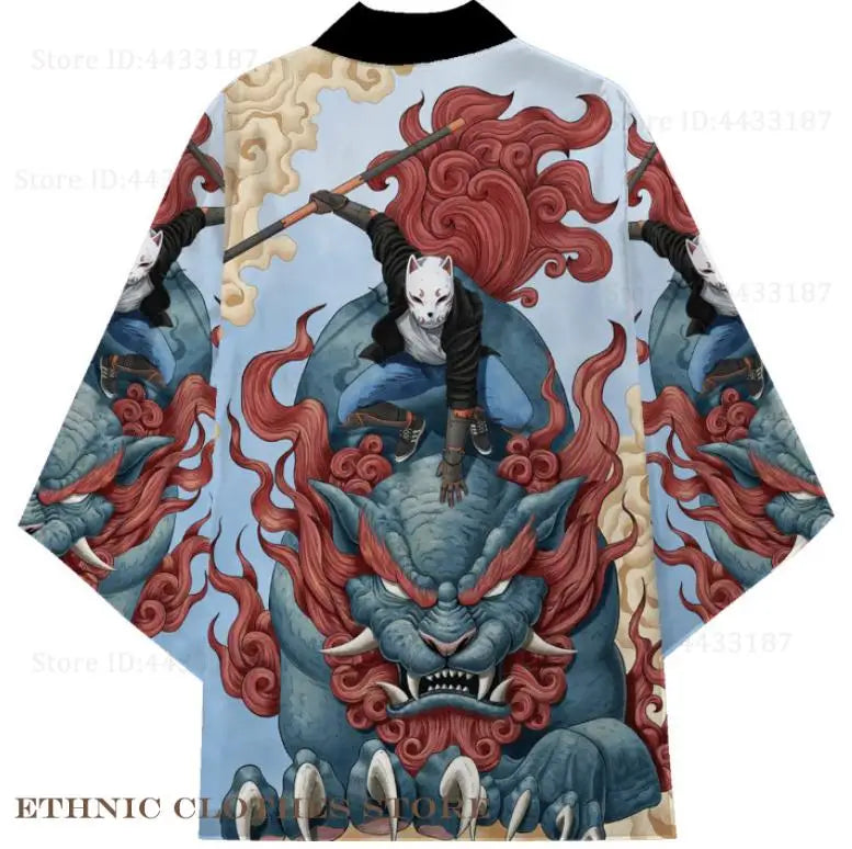 Japanese Kimono Cardigan – Dragon Print Samurai Haori Yukata (3XL-5XL)