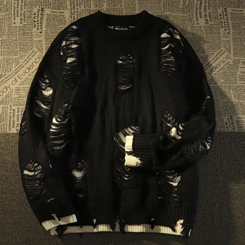 American Retro Punk Sweater — Y2K Fake Two-Piece Streetwear