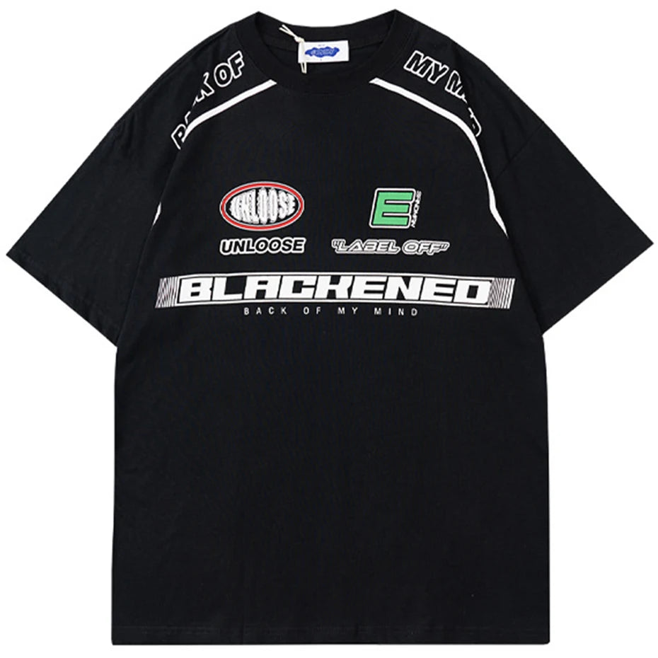 Harajuku Y2K Oversized Tee — Motorcycle Racing Streetwear