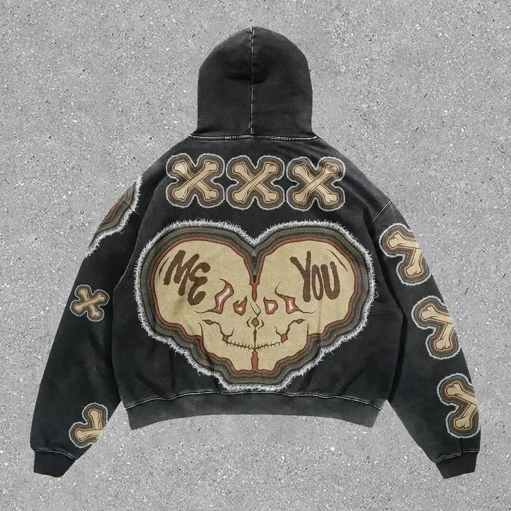 Skull Letter Print Y2K Harajuku Hoodie – Unisex Gothic Streetwear