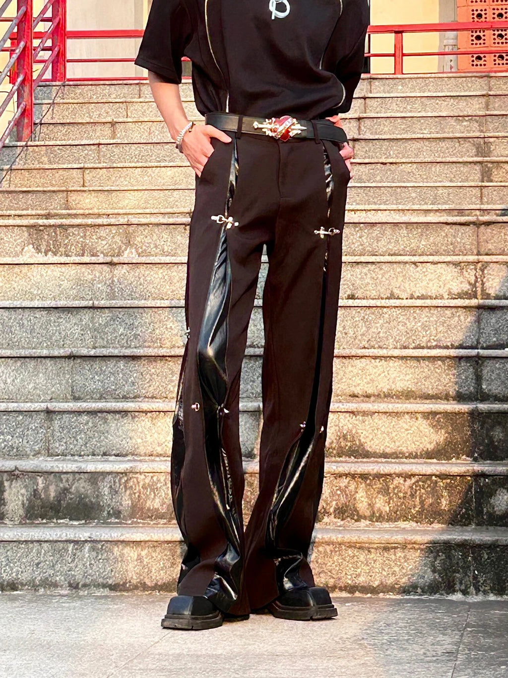 Y2K Cargo Tracksuit Pants — Leather Splice Streetwear Joggers