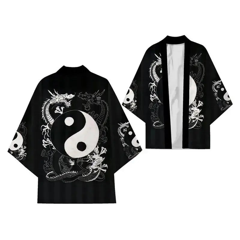 Japanese Kimono Cardigan – Dragon Print Samurai Haori Yukata (3XL-5XL)