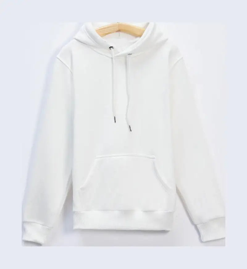 Customized Logo Drawstring Hoodie – Warm Solid Color Ribbed Cuff Sweatshirt
