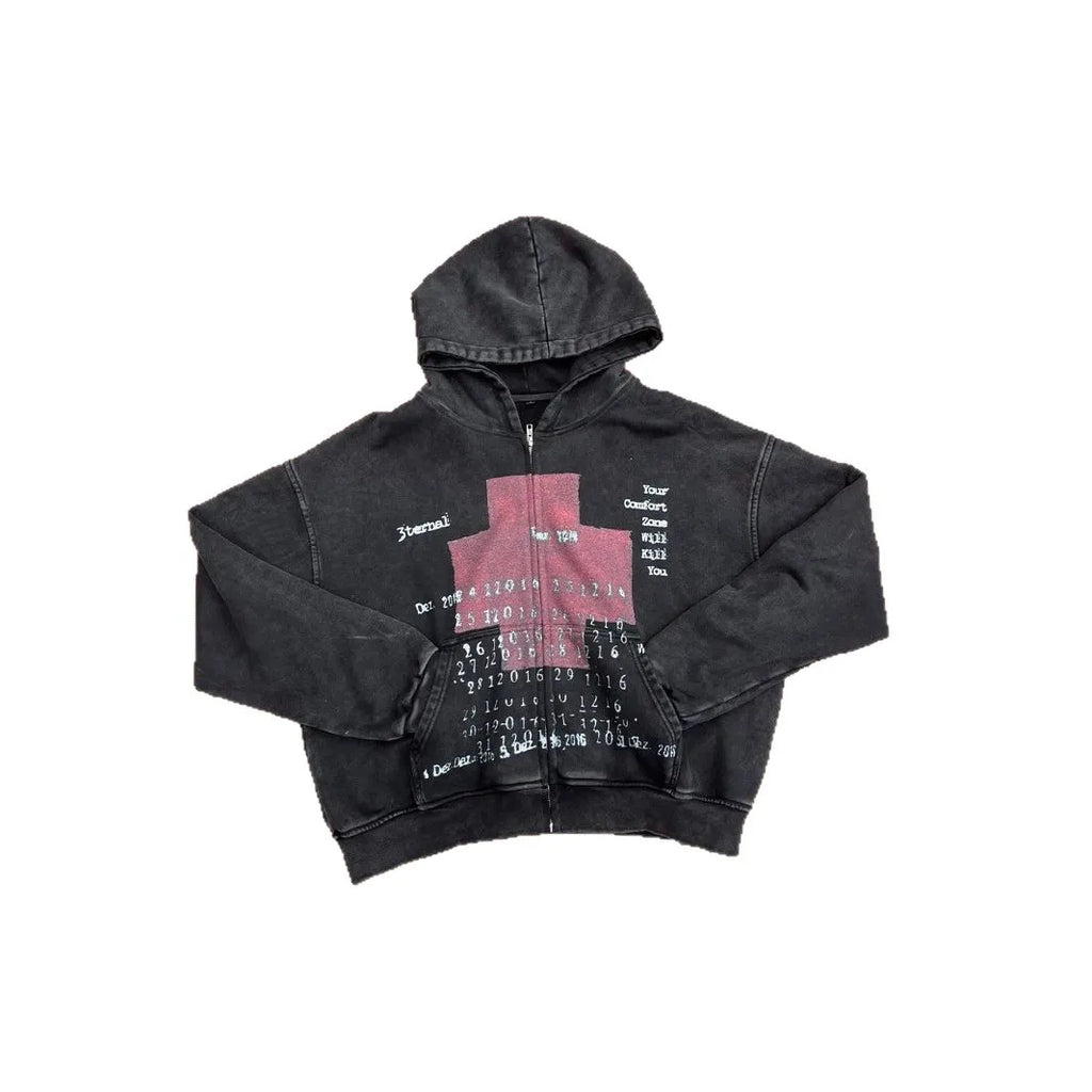 Y2K Red Cross Distressed Hoodie — Vintage Streetwear Pullover
