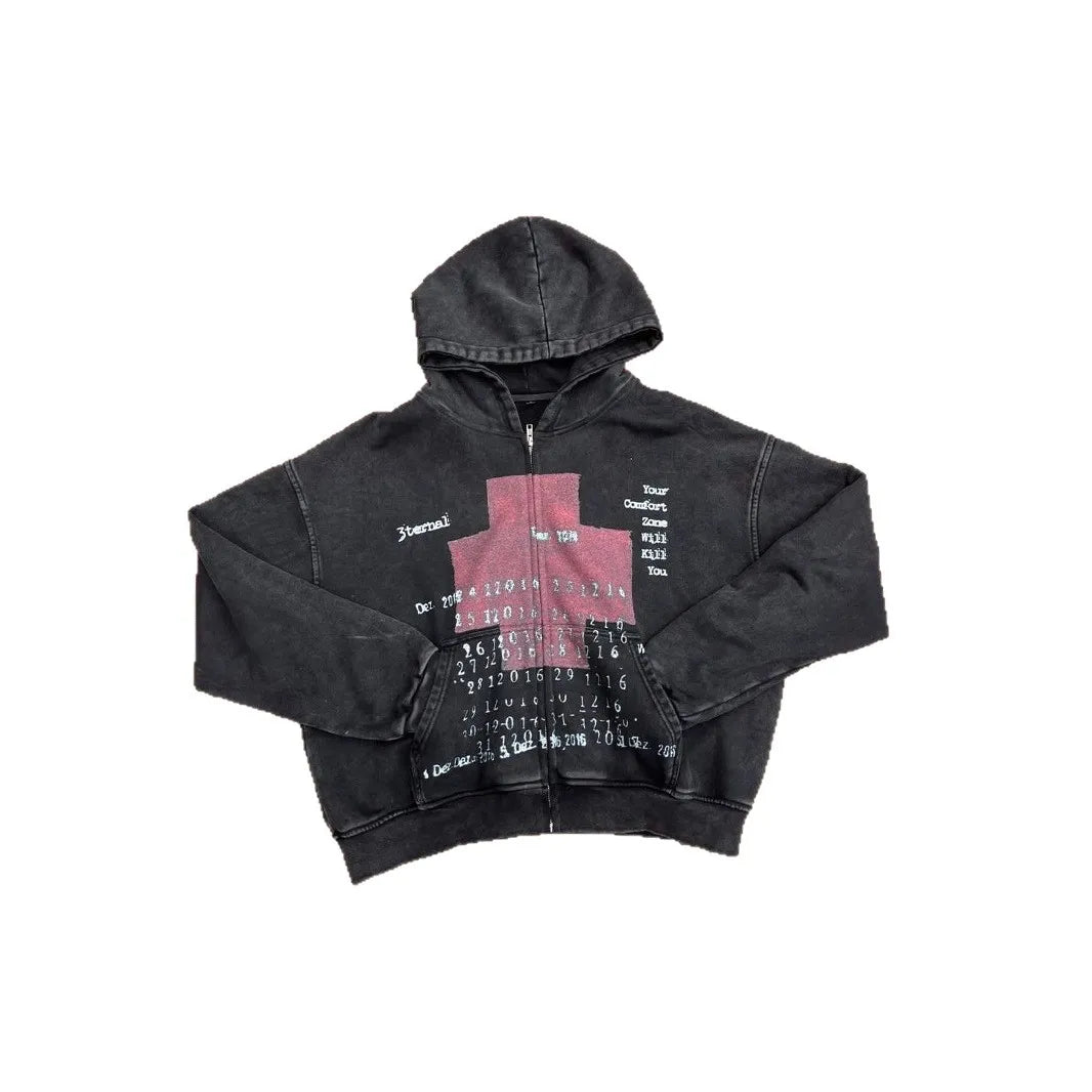 Y2K Red Cross Distressed Hoodie — Vintage Streetwear Pullover