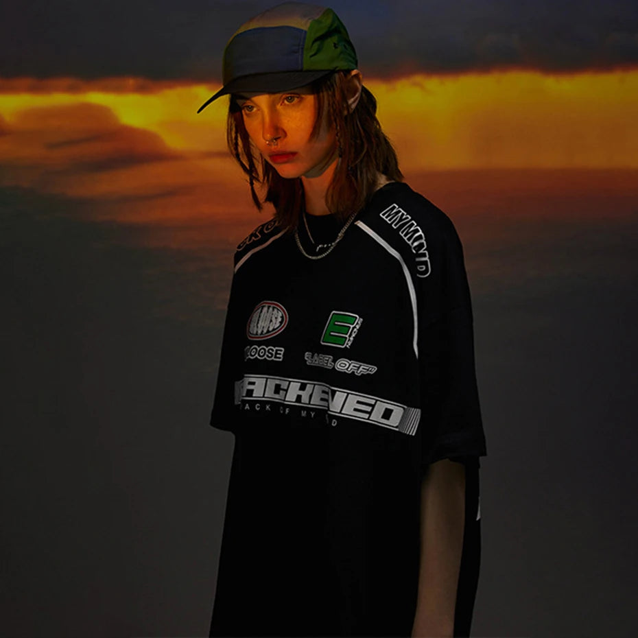 Harajuku Y2K Oversized Tee — Motorcycle Racing Streetwear
