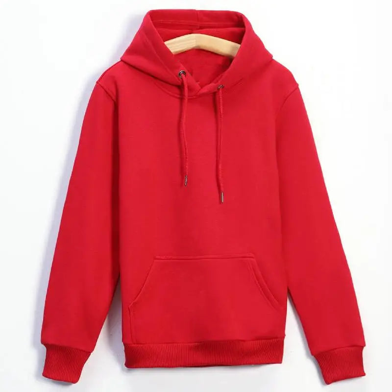 Customized Logo Drawstring Hoodie – Warm Solid Color Ribbed Cuff Sweatshirt