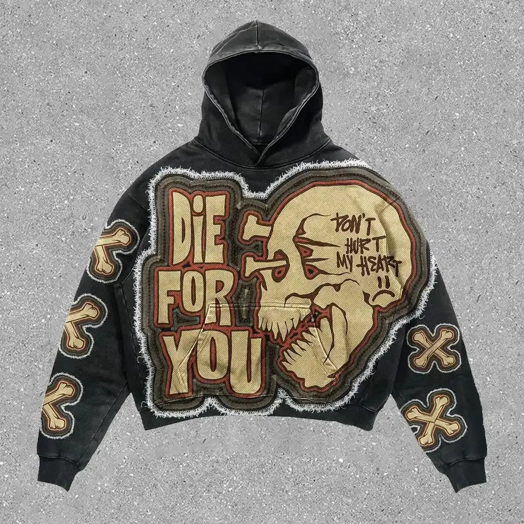 Skull Letter Print Y2K Harajuku Hoodie – Unisex Gothic Streetwear