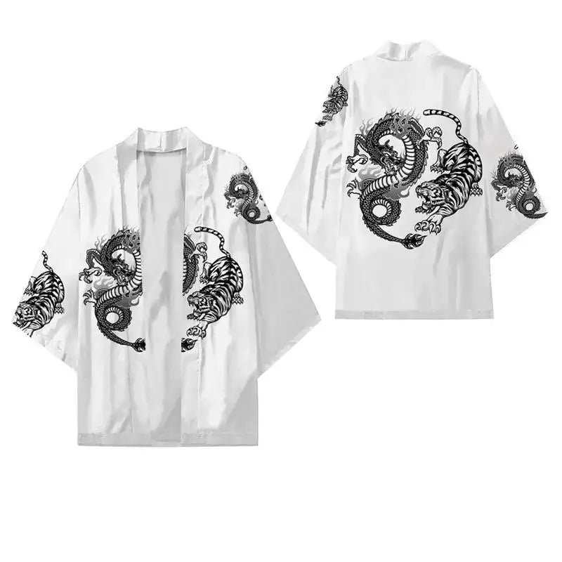 Japanese Kimono Cardigan – Dragon Print Samurai Haori Yukata (3XL-5XL)