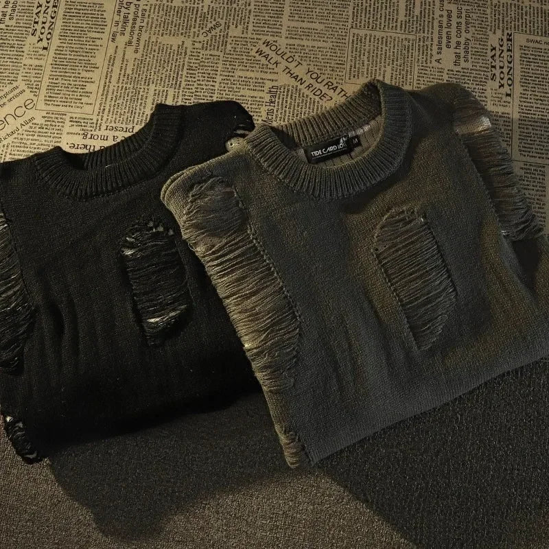 American Retro Punk Sweater — Y2K Fake Two-Piece Streetwear
