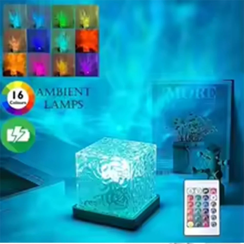 RGB Ocean Wave Aurora Night Light Projector – 16 Colors Remote Control