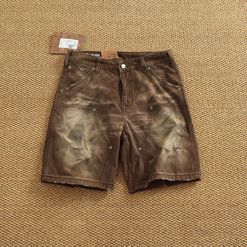 Men's Heavy Washed Cargo Shorts – High Quality Woven Nail Texture