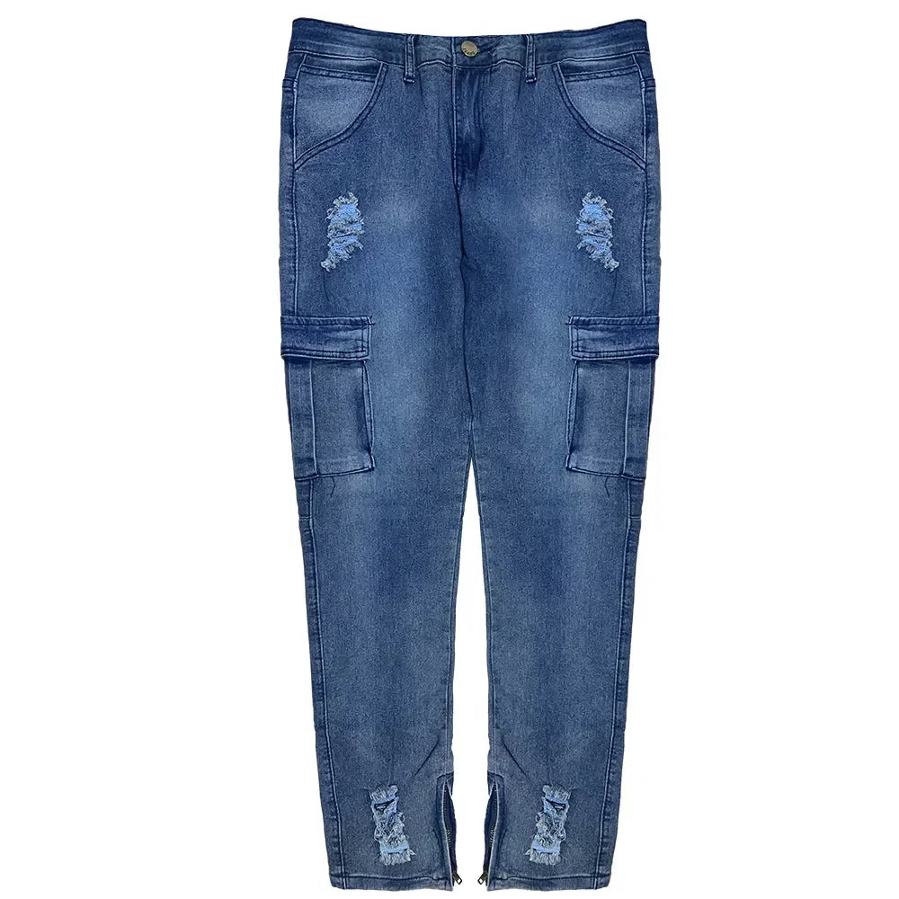 Y2K Wide Leg Cargo Jeans — Baggy Multi-Pocket Streetwear Denim
