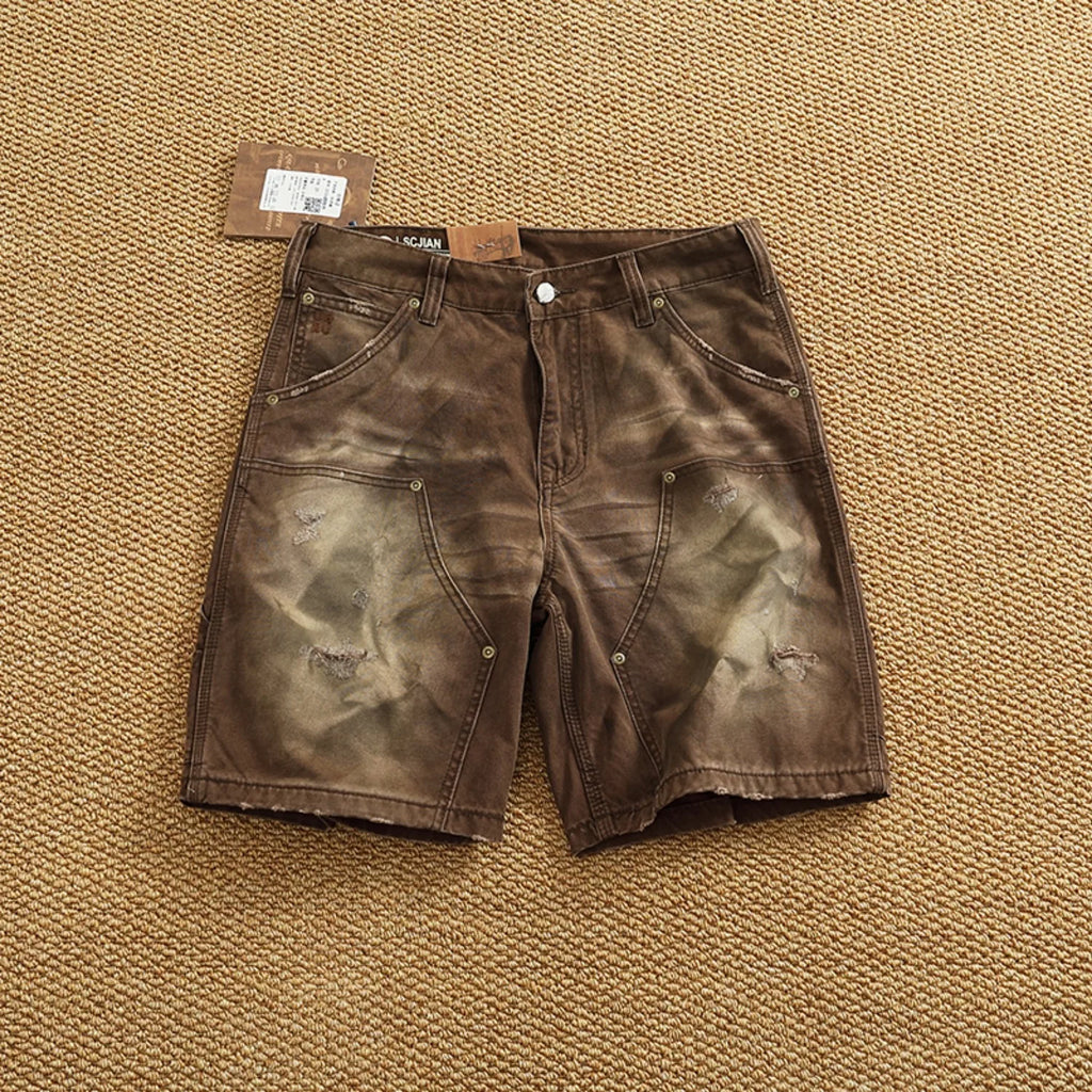 Men's Heavy Washed Cargo Shorts – High Quality Woven Nail Texture