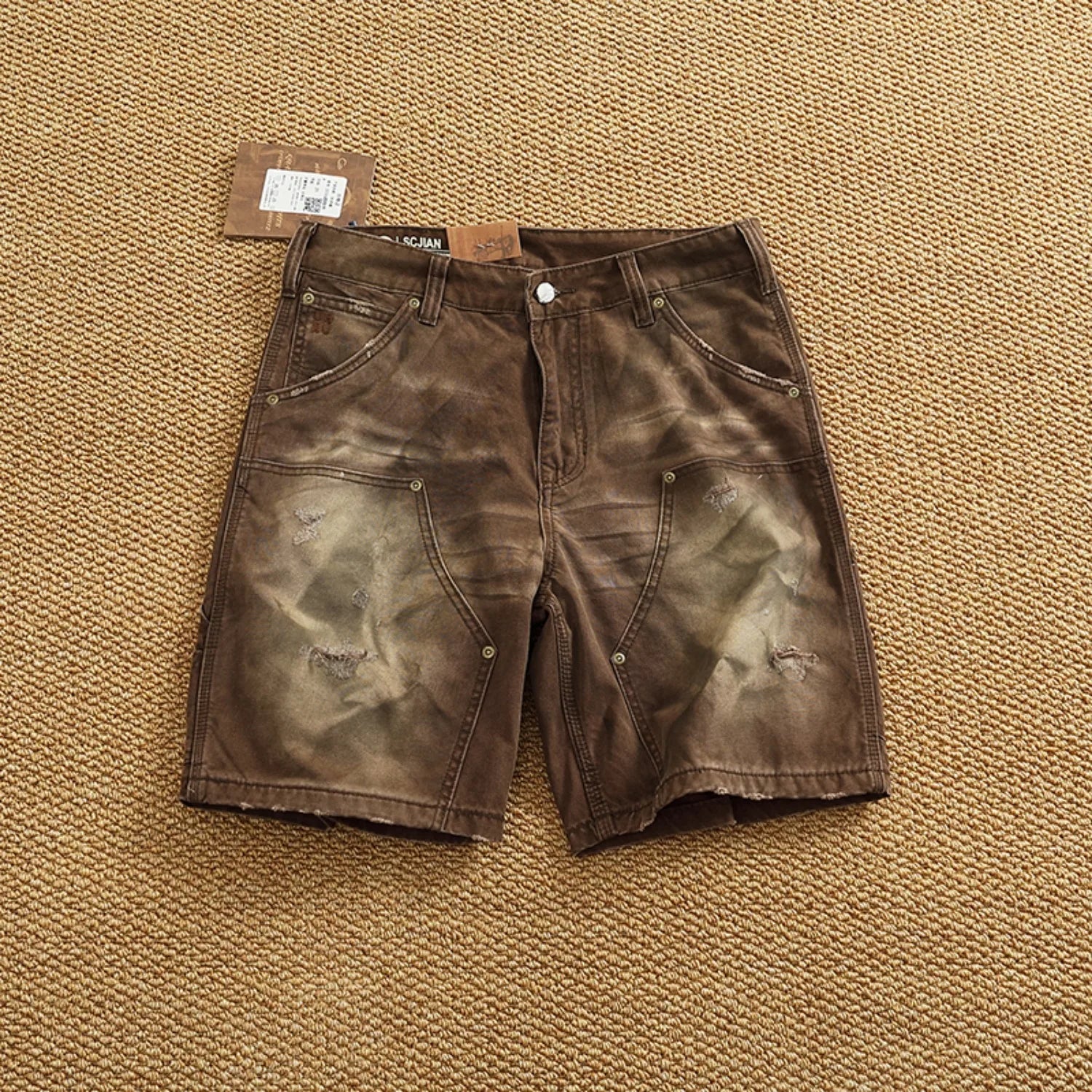 Men's Heavy Washed Cargo Shorts – High Quality Woven Nail Texture